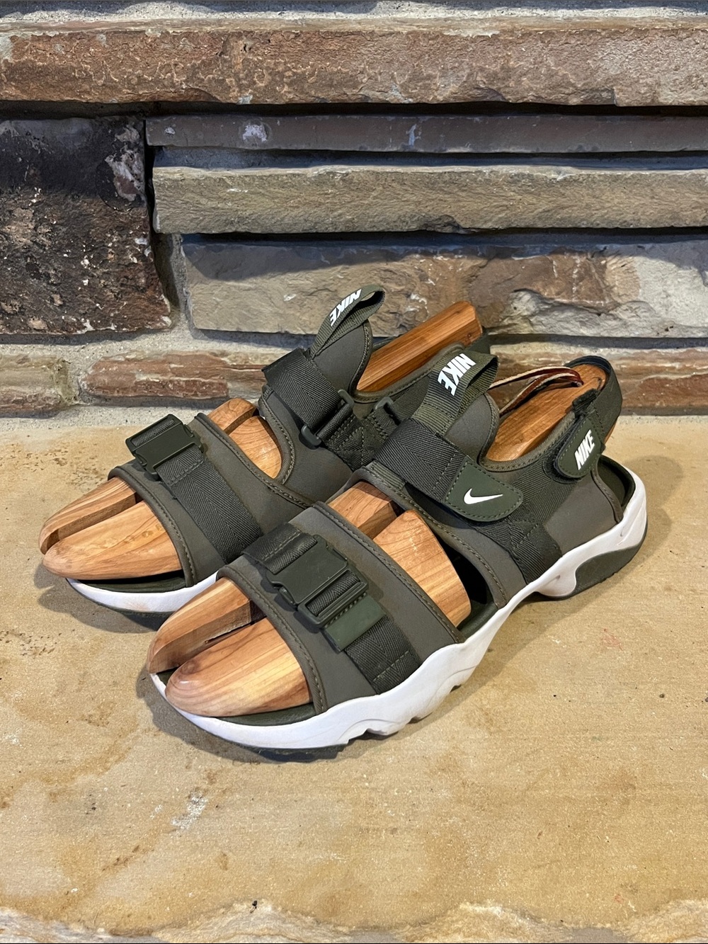 Nike Canyon Olive Green Athletic Sandals with White Sole